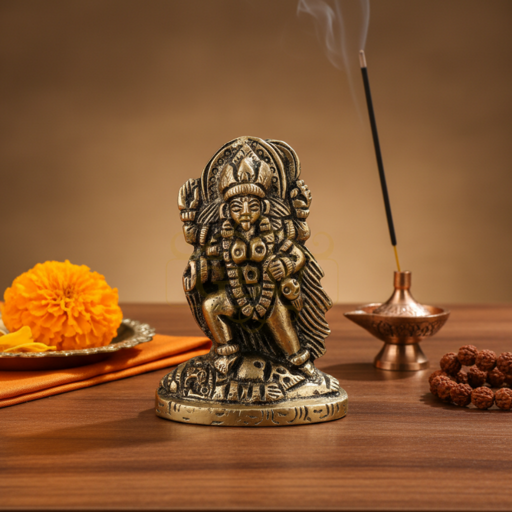 GBW Pure Brass Kali MATA murti MATA Kali/Kaali/Maa Kalka Statue Idols for Pooja Room & Gift Items for Home (130gm)