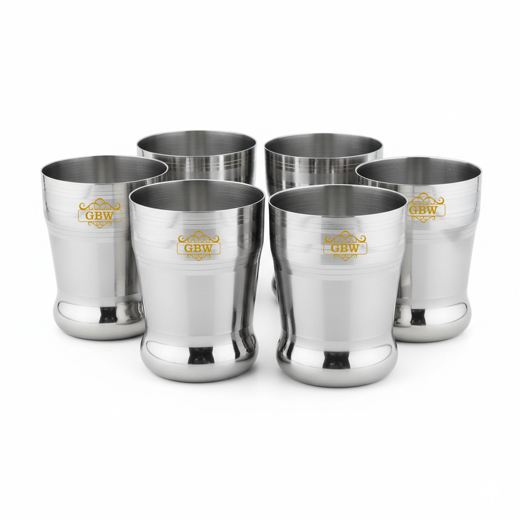 GBW (Pack of 6 Stainless Steel Water, Juice and Serving Glass Set Water/Juice Home & Kitchen Dinning (300 ml, Steel)