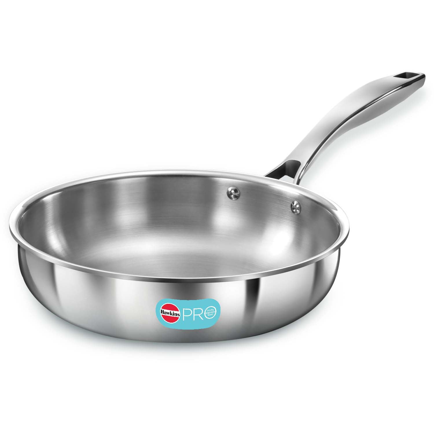 Hawkins Pro 22 cm Frying Pan, Triply Stainless Steel Fry Pan with Stainless Steel Handle, Silver (PSF22)