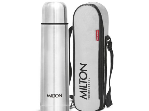 Milton Flip Lid 500 Thermosteel Water Bottle 500 ml, 24 Hr Hot and Cold I Leak Proof Lid with Jacket, ISI Certified I Vacuum Insulated I for Office, Gym, School I Silver