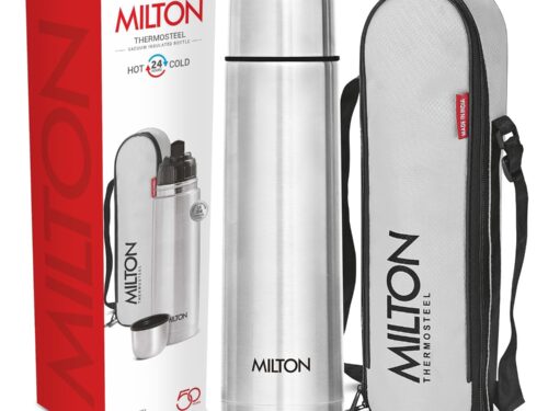 Milton Flip Lid 750 Thermosteel 750 ml Water Bottle, 24 Hr Hot and Cold I Leak Proof Lid with Jacket, ISI Certified I Vacuum Insulated I for Office, Gym, School I Silver