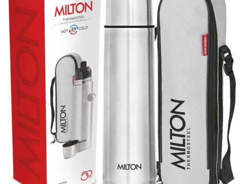 Milton Flip Lid 1000 Thermosteel Water Bottle 1 LTR, 24 Hr Hot and Cold I Leak Proof Lid, ISI Certified I Vacuum Insulated I for Office, Gym, School I Silver