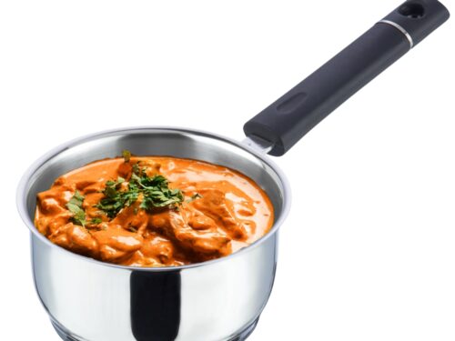Vinod Tivoli Stainless Steel Saucepan - 1.1 Litre, 14 cm | Sandwich Bottom for Even Heating, Bakelite Handle Tea Pan, Induction Utensil | for Milk Boiling, Chai, Sauce Pot | Perfect for Daily Cooking