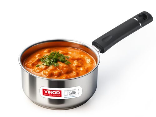 Vinod Tivoli Stainless Steel Saucepan - 1.5 Litre, 16 cm | Sandwich Bottom for Even Heating, Bakelite Handle Tea Pan, Induction Utensil | for Milk Boiling, Chai, Sauce Pot | Perfect for Daily Cooking