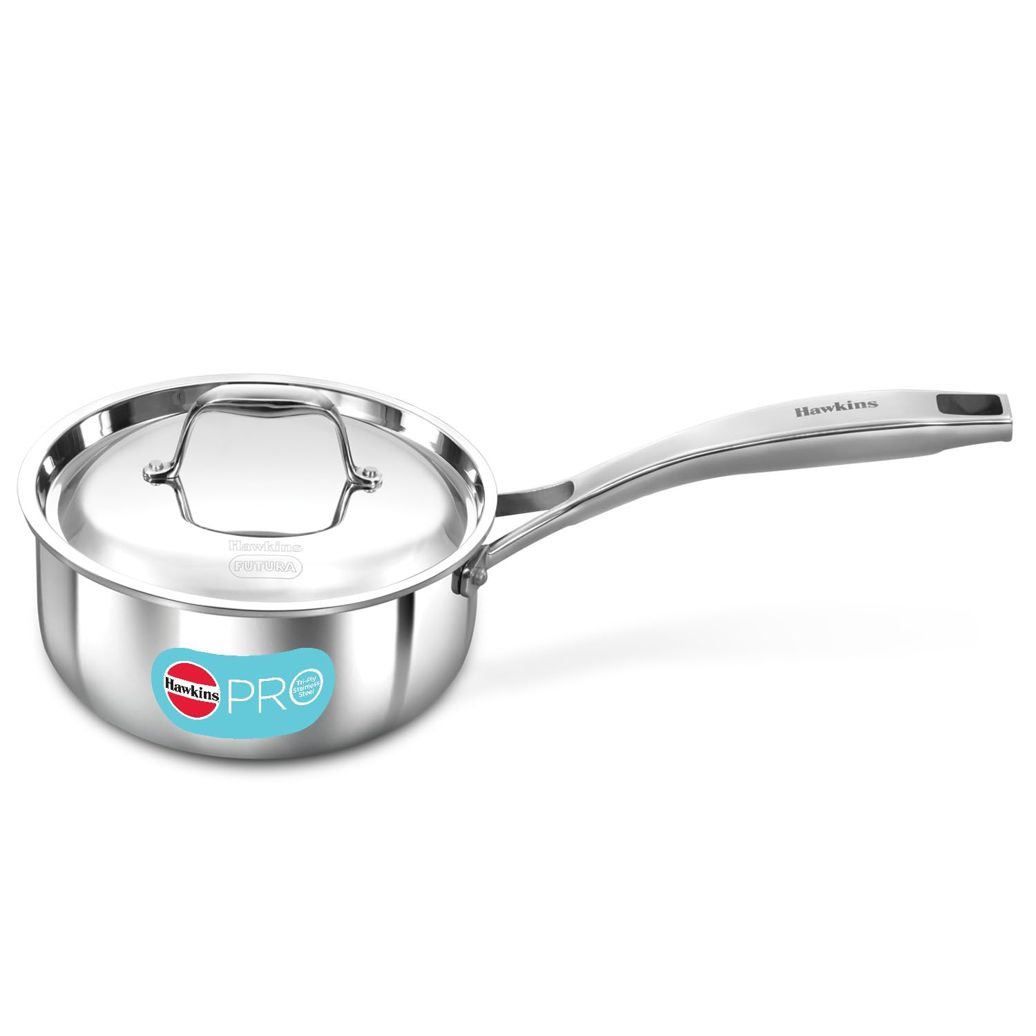 Hawkins Pro 1.5 Litre Sauce Pan, Tri-Ply Stainless Steel Tea Pan/Milk Pan with Stainless Steel Lid, Silver (PSSP15S)