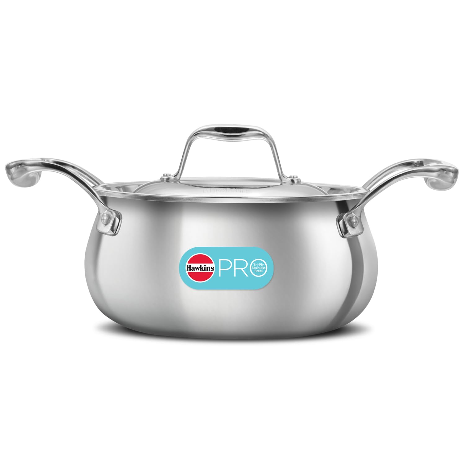 Hawkins 2 Litre Triply Stainless Steel Pro Handi | Induction & Gas Compatible | No Burning | Even Heating | with Stainless Steel Lid | Silver (PSH20S)