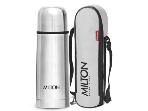 Milton Flip Lid 350 Thermosteel Water Bottle 350 ml, 24 Hr Hot and Cold I Leak Proof Lid with Jacket, ISI Certified I Vacuum Insulated I for Office, Gym, School I Silver